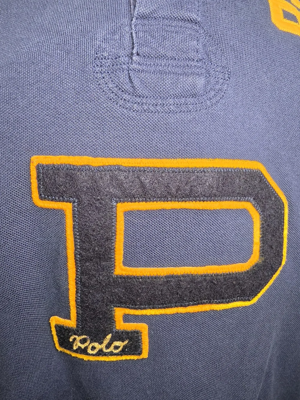 Polo by Ralph Lauren Navy Polo with Yellow Appliqué 'P' and 67
